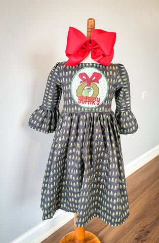 Grinchy {Face and Wreath} Dress and Pinafore Set
