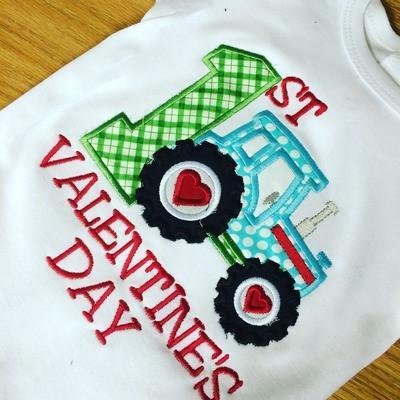First Valentines Day Tractor Applique Shirt