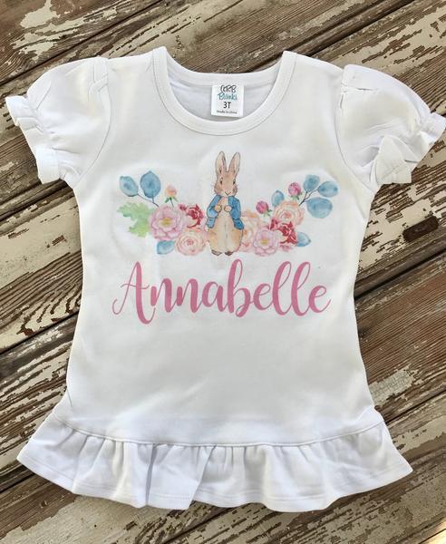 Girls Floral Spray And Bunny Shirt