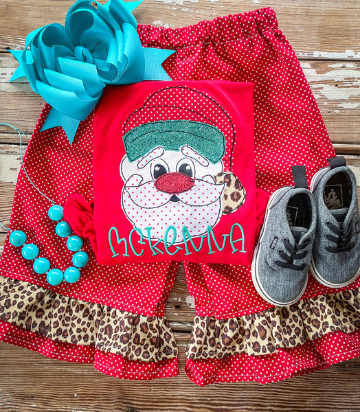 Santa with Leopard Red Shirt Set