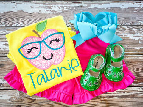 Heart Apple with Glasses Yellow Shirt Set