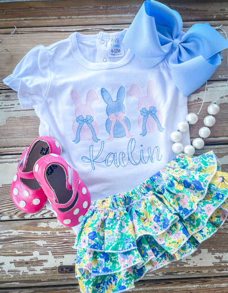 Pink and Blue Sketch Bunny with Bow Trio Set