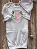 Monogrammed baby gown and hat