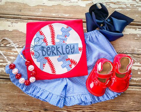 Baseball With Patch and Bow 22 Red Shirt Set