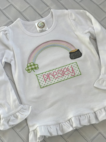 Rainbow And Pot Of Gold Applique Shirt